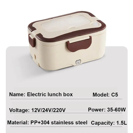1.5L 45W Electric Lunch Box Food Warmer Portable Food Heater for Car Or Home - Leak Proof 304 Stainless Steel Liner 12V/24V
