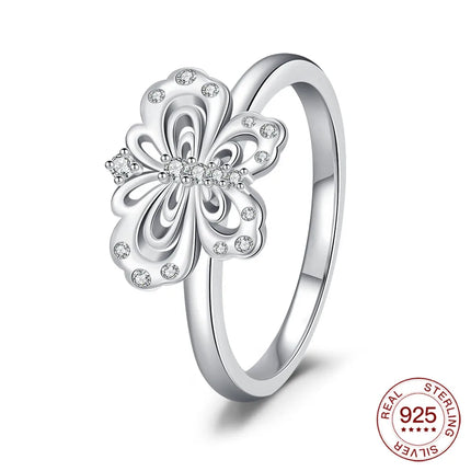 New Rings 925 Silver Ring Original Five-Petal Clover Blue Lotus Ring For Women Luxury Zircon Simple Finger Ring Jewelry Gifts