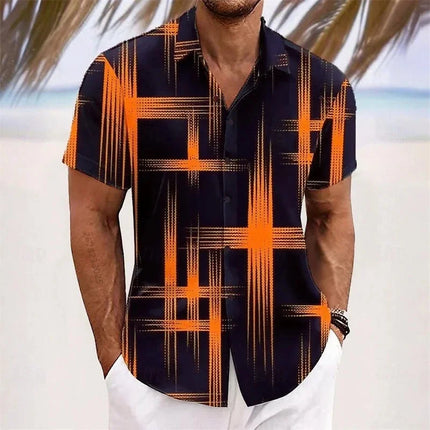 Men's Geometric 3D Printed Lapel Short Sleeve Casual Fashion Shirt Summer Outdoor Vacation Hawaiian Shirt