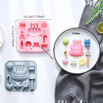 Diy Birthday Cake Silicone Mold Gift Box Balloon Birthday Themed Baking Moulds for Chocolate Cake Dessert Candy Cake Decoration