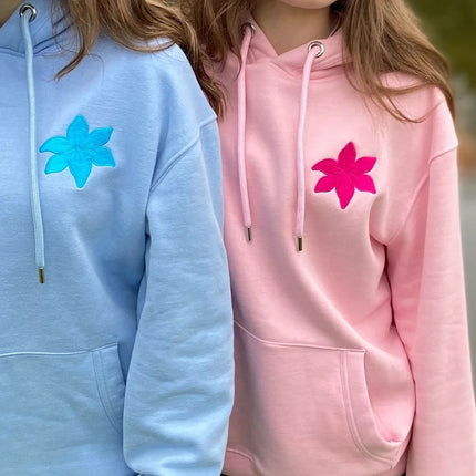 Combhasaki Women Preppy Oversize Hoodies Y2k Floral Letter Embroidery Pullover Long Sleeve Loose Sweatshirt with Kangaroo Pocket