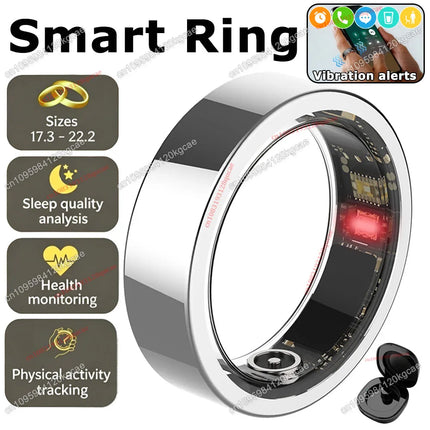 Smart Ring Vibration Alerts for Incoming Calls, Messages Heart Rate Monitor IP68 Waterproof Multi-sport Mode Smartring Man Women