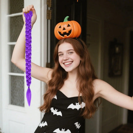Violet Hair Extensions 60cm Synthetic Fiber Wigs Accessories Long Purple Braid Easy Clip in Ponytail for Halloween Costume