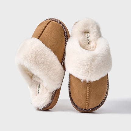 Evshine Fashion Fur Collar Fluffy Slippers Indoor Outdoor Winter Slippers Soft Plush House Shoes Women Leopard Fuzzy Slippers
