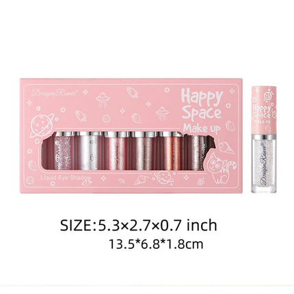 Liquid Eyeshadow Eight-Piece Set Box with Dazzling Shimmer, Fine Glitter, Bright Crystal Pearl Shimmer, High-Gloss Highlighter, Brightening and Contouring Eyeshadow Liquid