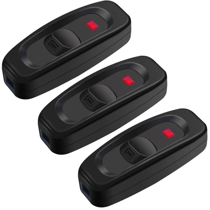 3Pcs On/Off Button Inline Cord Switch for Table Lamp Desk Light Bed Lamp 10A 250V, Black Appliance Switch