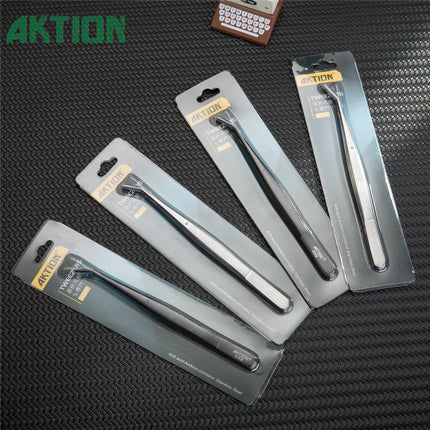 AKTION Professional Anti-Static Tweezers Precision Curved Tip German Steel Tools for Electronics Repair/Jewelry Making/Resin Art