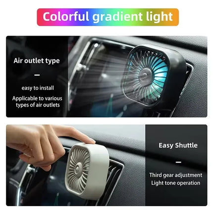 New Car Air Conditioner Fan Air Outlet Fan Three-Speed Adjustment Colorful Light Mini Usb Fan Car Cooler Multi-Function Mini Fan