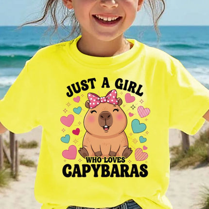 2026 Children's T-Shirt Cute Capybara Cartoon Print Casual Short-Sleeve Tee Summer Children Top O-Neck Fashion T-Shirt for Girls