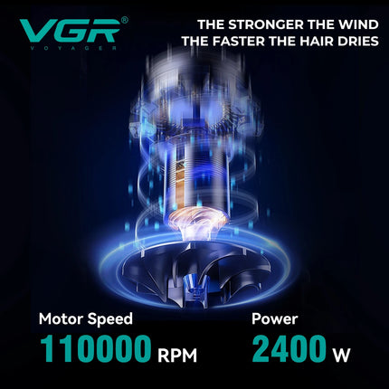 VGR Hair Dryer Professional Hair Dryer Machine Negative Ion Hair Dryers BLDC Motor 110000 RPM Hair Salon for Household Use V-469