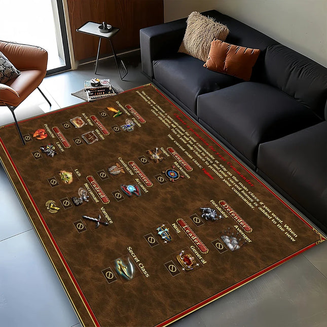 3D HOMM3 Heroes of Might and Magic Map Treasure Chest Retro Game Carpet Rug for Living Room Bedroom Home Sofa, Non-slip Floor Mat