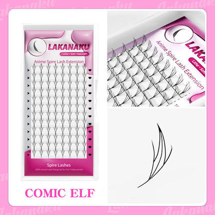 LAKANAKU Narrow Spire Eyelashes Extension Anime Lashes Spire Clusters Manga Style Feather Lightweight Premade Fans Extension