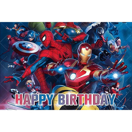 Avengers Backdrops Children Birthday Decoration Custom Text Superhero Photography Background Spider-Man Captain America Iron Man