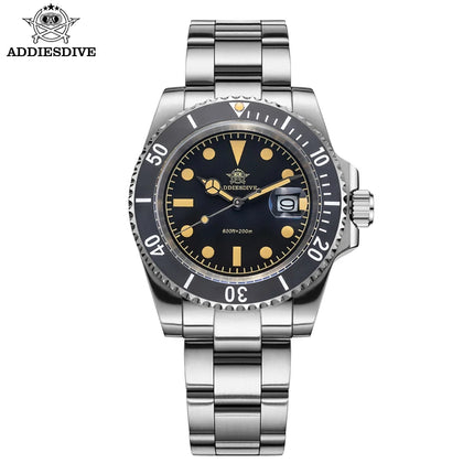 ADDIESDIVE 41mm Mens Dive Watch 200M Water Resistant Vintage Super Luminous Ceramic Bezel Date Display 316L Steel Quartz Watch