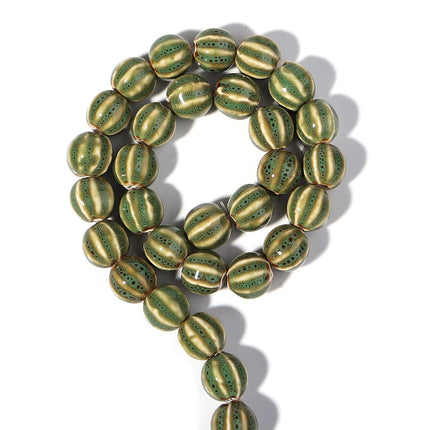 1 Strand  Pumpkin Shape Stripe Ceramics Beads Colorful Floral Glaze Beads for Jewelry Making DIY Loose Spacer Beads Accessories