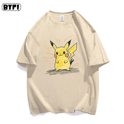 Pok É Mon Pikachu Creative Graffiti Collaboration Short Sleeve T-shirt for Parent Child Summer Pure Cotton Half Sleeve