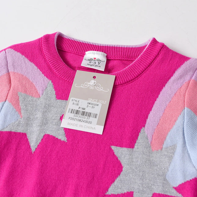 DXTON Children Sweater for Autumn Winter Girls Red Star Striped Pullover Knitwear Kids Knitting Pullovers Tops Children Clothes
