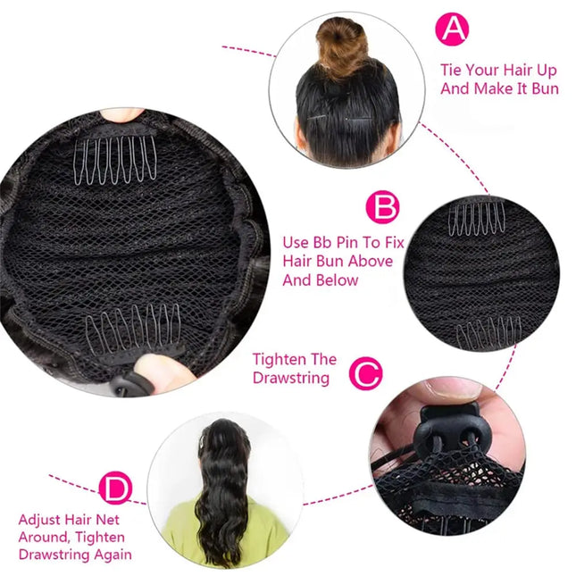 Body Wave Drawstring Ponytail Human Hair Extensions 100% Real Human Hair Brazilian Remy Clip In For Women Ponytail Natural Color