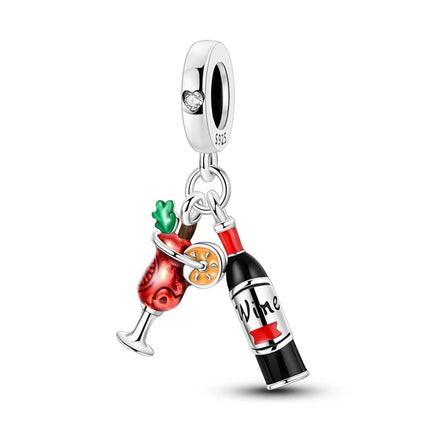 Charms Plata De Ley 925 Red Color Series Charm Red Elephant Animal Fruit Beads of Original Fits Women Anniversary Jewelry Charms