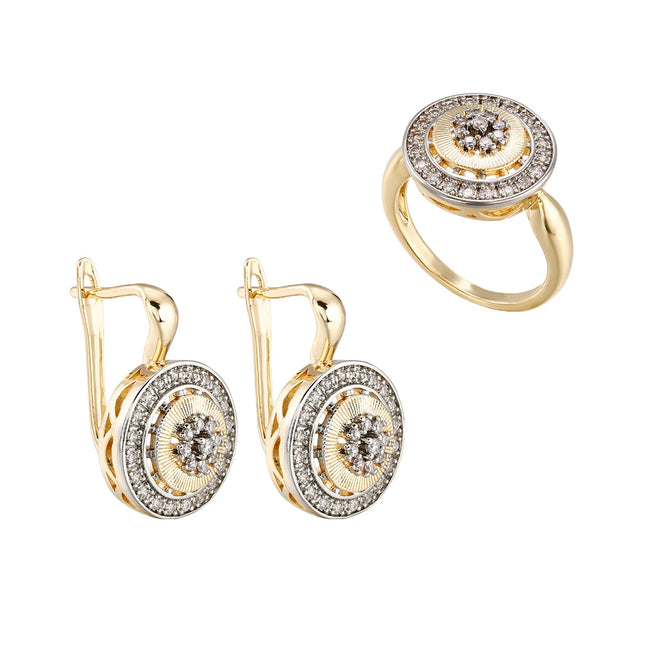 Retro disc design two-color set earrings ring copper plated 14K gold luxury fashion festival party banquet women's jewelry