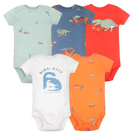 New Cartoon Baby Boys Girls Bodysuit 3-5PCS Short Sleeve 100% Cotton Baby Clothes 0-24Months Newborn Body Bebe Jumpsuit Clothing