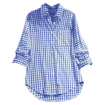 Comfortable Casual Plaid Women's Woven Shirt Loose Fit Long Sleeve Polyester Fabric Korean Style Autumn Collection 2025