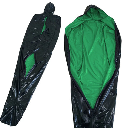 Vinyl PVC Leather Bondage Sack Bag with Inner Arm Pocket Zipper Wetlook Two Side Bondage Bag Cross Dressering Cosplay Bodysuit