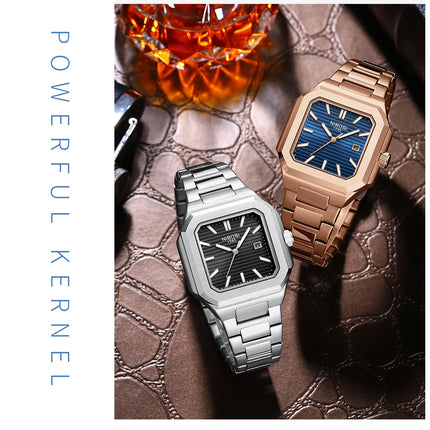 NIBOSI Luxury Square Fashion Men's Wristwatch Waterproof Luminous Date Week Quartz Men's Watches Stainless Steel Men's Watch Reloj