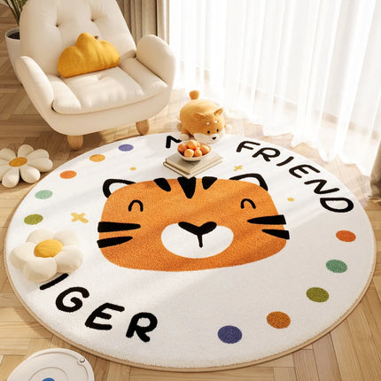 VIKAMA Cute Cartoon Living Room Round Flannel Carpet, Bedroom Bedside Anti-Slip And Cooling Rug, Home Decoration