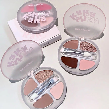 4 Colors Shimmer Matte Eyeshadow Palette Nude Rose Pink Glitter Pigment Eye Shadow Lasting Waterproof Makeup Palette with Brush