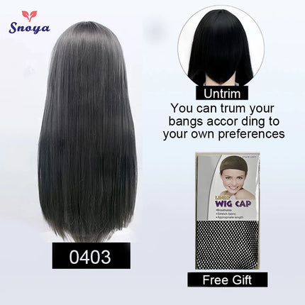 Snoya 60cm synthetic long straight cosplay wig with bangs Heat Resistant hair Anime pink blonde red blue purple women wig