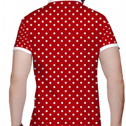 3D Digital Printing New Men's Summer Fashion Short Sleeved Handsome and Good-looking White Dot Pattern Red Polo Shirt for Men