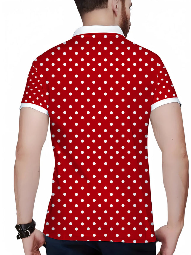 3D Digital Printing New Men's Summer Fashion Short Sleeved Handsome and Good-looking White Dot Pattern Red Polo Shirt for Men
