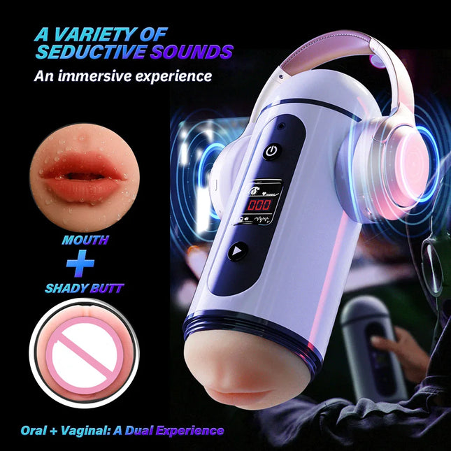 12 Frequency Vibration Double-ended Male Masturbator Cup, Realistic Interactive Male Adult Sex Toy with Counting Display For Men