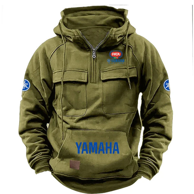 YAMAHA Zipper Hoodie for Outdoor Sports Enthusiasts, 2026 New Men's Fashion Half-Zip Pocket Autumn-Winter Hooded Sweatshirt