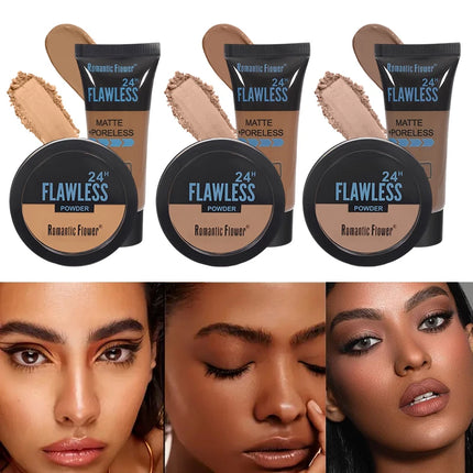 Three-color dark skin pressed powder concealer set, matte effect, oil control, waterproof, sweat-proof, create facial shadows