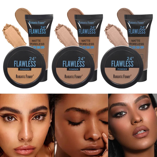 Three-color dark skin pressed powder concealer set, matte effect, oil control, waterproof, sweat-proof, create facial shadows