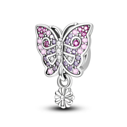 925 Sterling Silver Purple Series Butterfly Aries Gemini Safety Chains Fit Original Bracelet DIY Jewelry Making Gift For Women