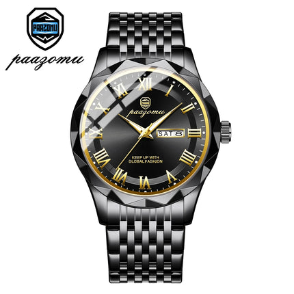 PAAZOMU Sport Original Men Clock Quartz Date Week Luxury Man Wristwatch Waterproof Luminous Stainless Steel Men's Watches Reloj