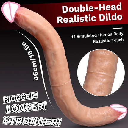 Dual-Ended Dildo for Women -Flexible Realistic Double Penetration Adult Toy Soft Waterproof Phallus for Vaginal Anal Stimulatio