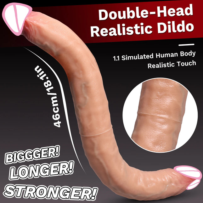Dual-Ended Dildo for Women - Flexible Realistic Double Penetration Adult Toy Soft Waterproof Phallus for Vaginal Anal Stimulation