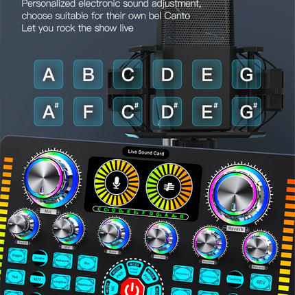 Live Sound Card Studio Record Soundcard Bluetooth Microphone Mixer Voice Changer Live Streaming Sound Mixer Podcast Karaoke Home
