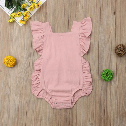 0-24months Baby Girl Sleeveless Bodysuit Ruffle Solid Pink White Yellow Green Summer Romper For Toddler Girls