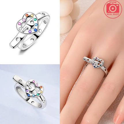 Original Romantic Heart-shaped White Zircon Shell Bowknot Rings 925 Sterling Silver  Women Jewelry Valentine's Day Birthday Gift