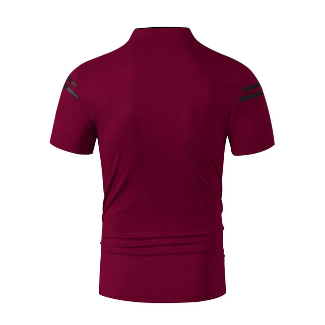 2025 New Men's Casual Fashion Solid Color Short Sleeved Polo Shirt Stand Up Collar Versatile Comfortable Top