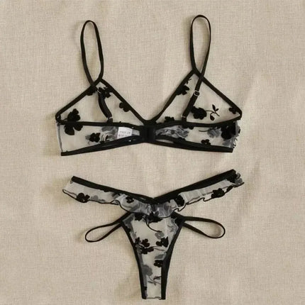 2024 Summer Women Lace Bra Set See-Through Sexy Lingerie Thin Strap Underwear Suit Floral Print Stylish Bralettes Корсет Женский