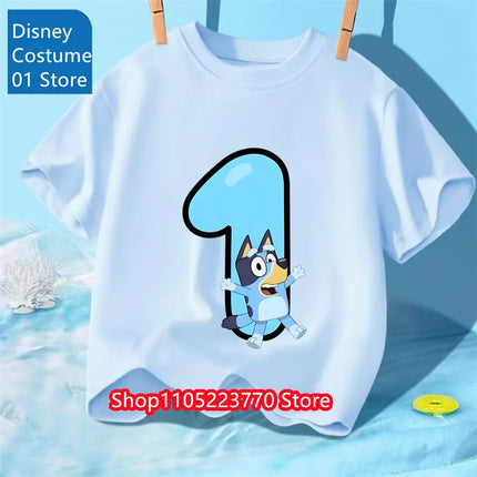 Kids Bluey Printed T-Shirt Autumn Winter Cartoon Short Sleeve Playwear Tee Comfortable Top for Boys Girls
