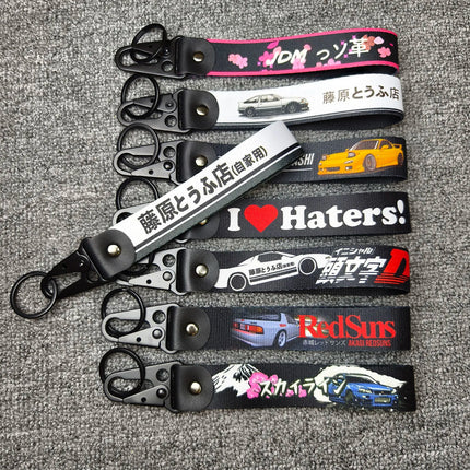 Initial D Car Keychain Nylon JDM Style Gift Lanyard Keyring Auto Key Steel Spring Clip Key Starp Key Pendant