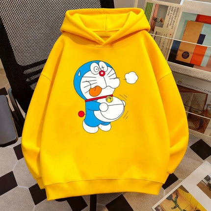 Autumn and Winter New Harajuku Cartoon Doraemon Hooded Sweatshirt Loose Children's Top Cute Boys and Girls Clothing