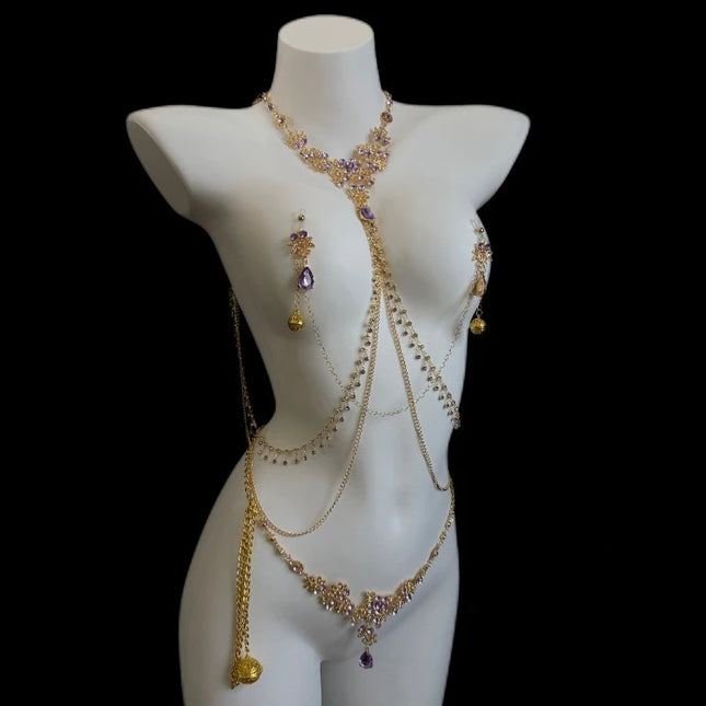 Amethyst Tassel Nipple Clamps Sensual Bondage Rings Detachable Bell Waist Chain SM Erotic Accessories Adult Sex Toys 가슴 자위